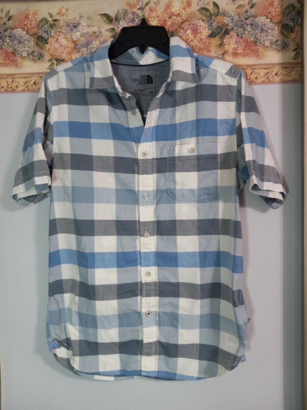 The North Face Small Blue Checkerd Casual Party Date Work Colorful Button Top